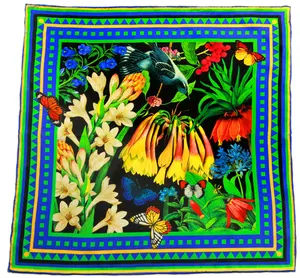 Garden of Eden 17" Silk Scarf – Mini Floral Scarf with Butterflies & Exotic Blooms – Gift for Her, Botanical Neck Scarf Hair Scarf – Silk Bandana for Hair Health & Style – Luxury Ponytail Wrap