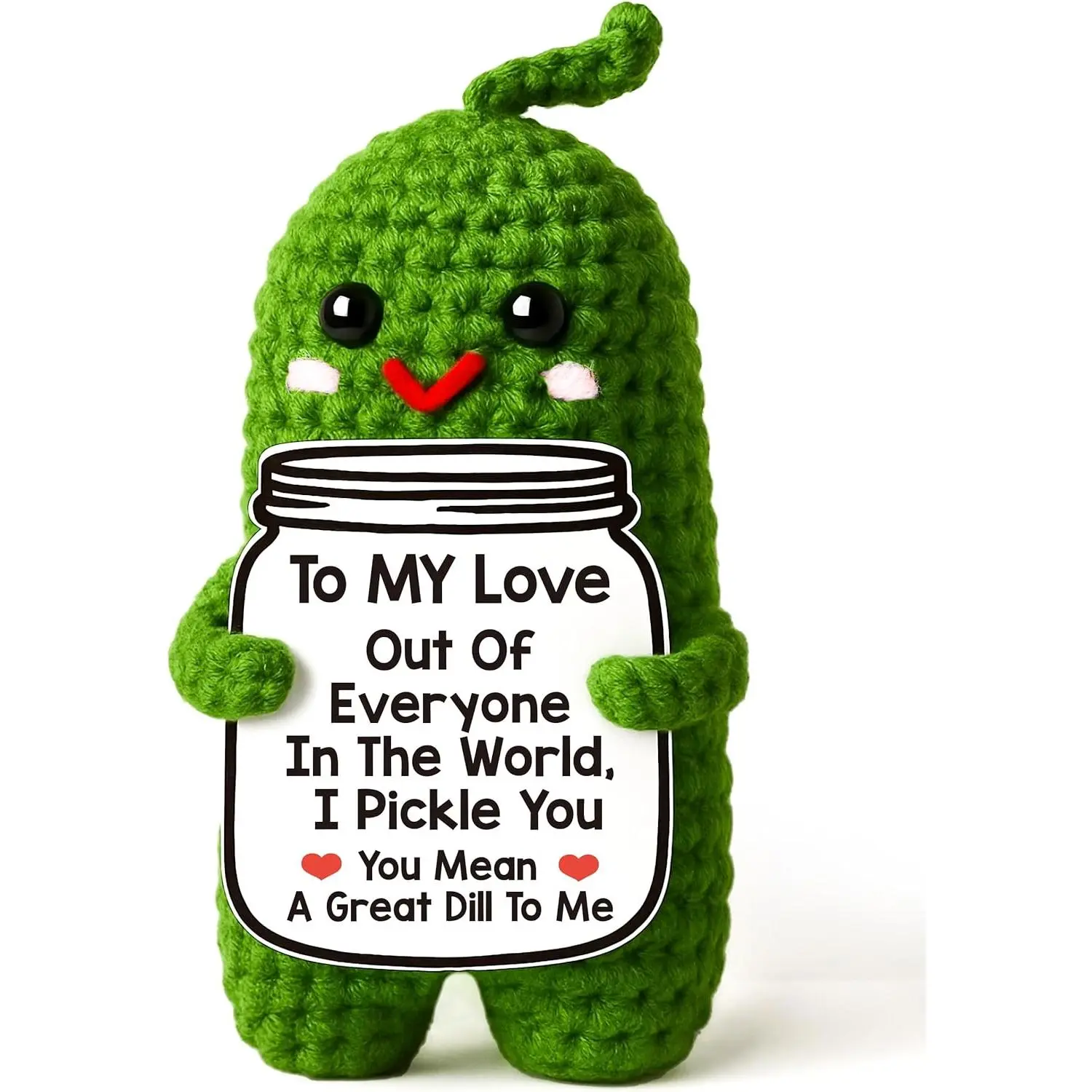 MAMAGIFTREE Handmade Crochet Pickle Plushies - Kawaii Soft Adorable Amigurumi Stuffed Animal, Unique Design, To My Love Plushie Love Message, Festive Party Supply Gift for Wives on Valentine's Day, Kawaii Stuffed Animal, Soft Adorable Stuffed