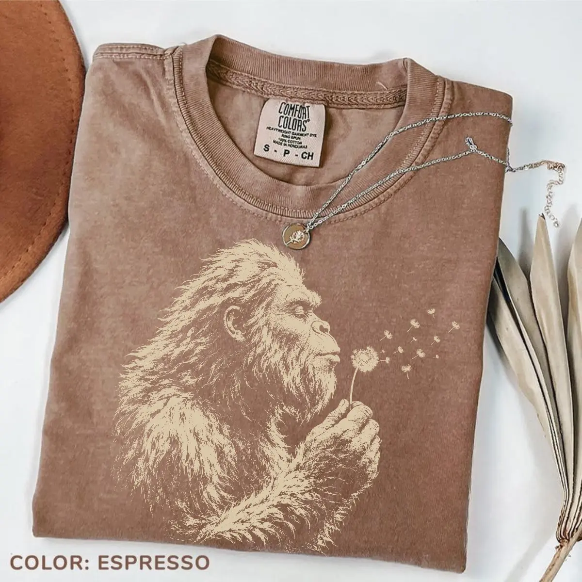 Comfort Colors Bigfoot Dandelion T-Shirt, Vintage Sasquatch Nature Tee, Woodland Cryptid Graphic T-Shirt, Outdoor Adventure TShirt, Bigfoot Lover Gift