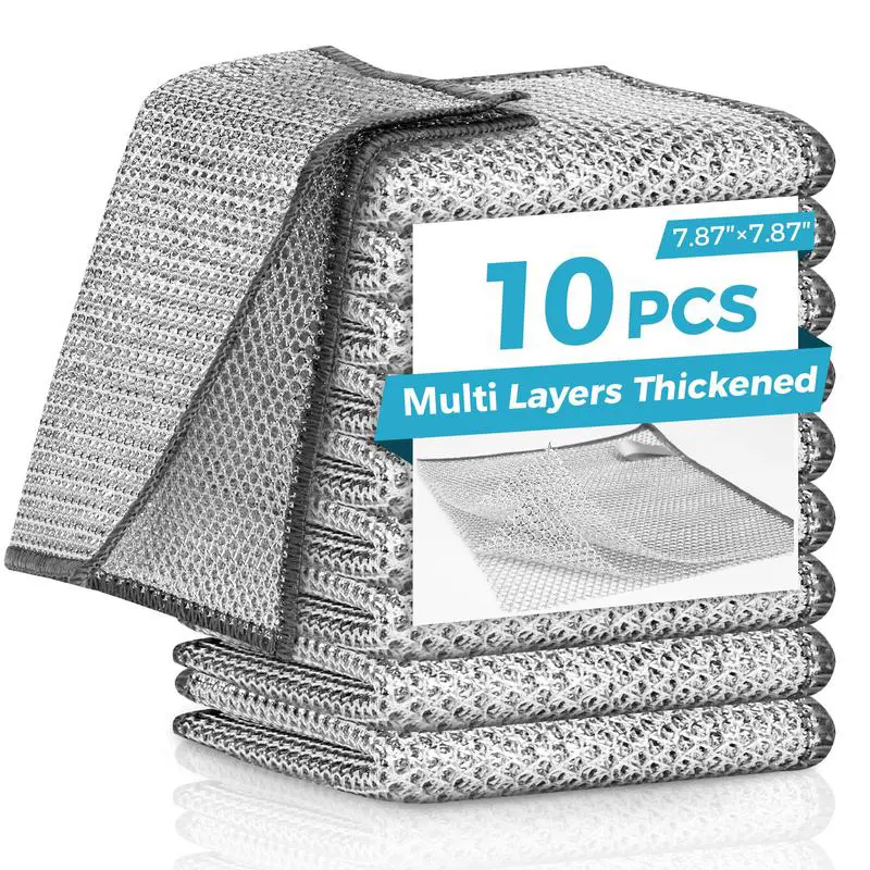 10Pcs High Quality Wire Dishwashing Cloth, Multipurpose Non-Scratch Scrubbing Cleaning Rags, Reusable Kitchen Cleaning Supplies Practical Boyfriend Gift