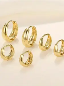 3Pairs Golden Hoop Earrings Set for Women Chunky Golden Silvery Earring Filled Hypoallergenic Small Huggie Hoops Lightweight Tiny Thick Trendy Hoop Earrings Stacks for Multiple Piercing Hoop Earring Sets, Fashionable Huggie Earrings Hoop Jewelry