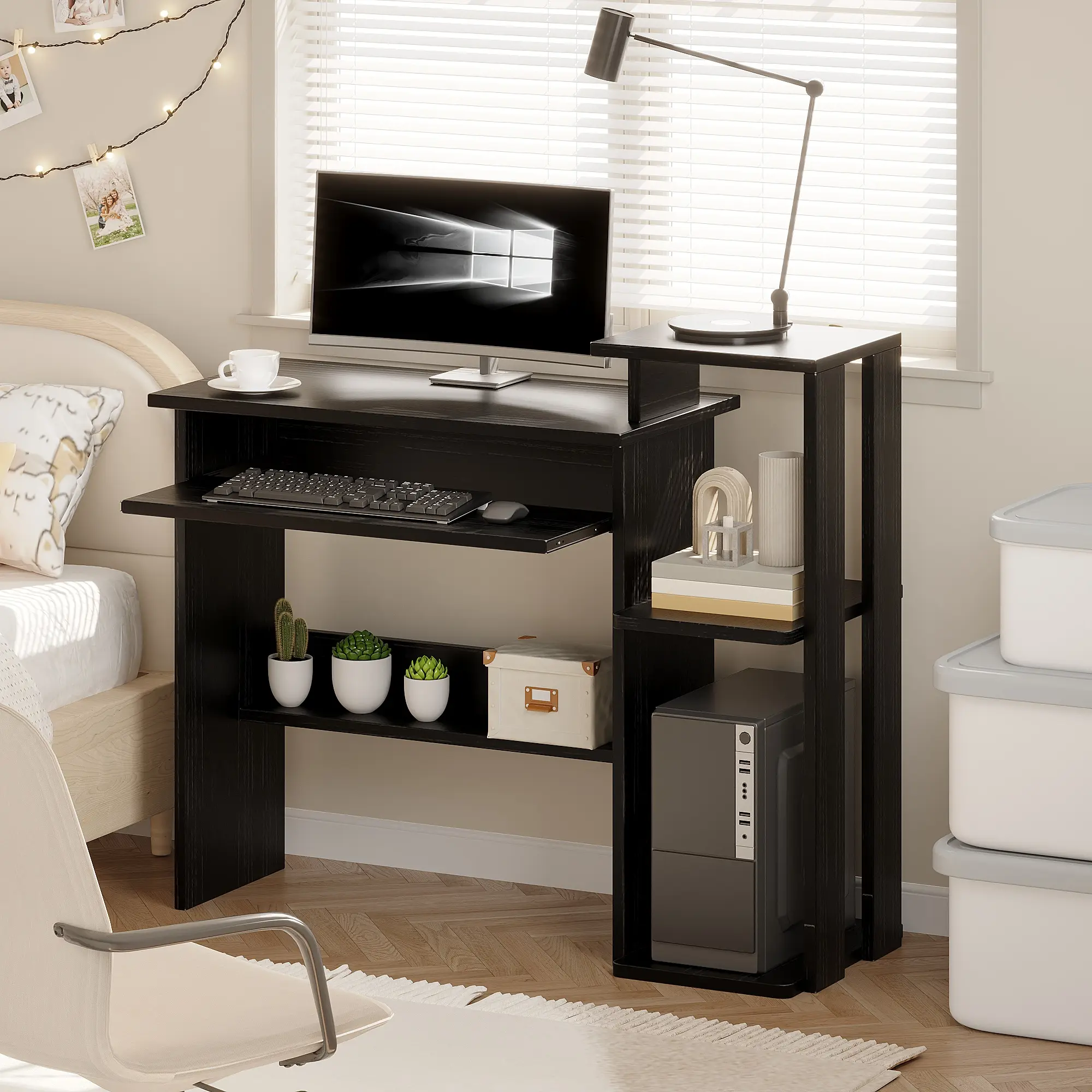 ALISENED Computer Desk with Bookshelf, Modern Compact Computer Workstation for Home & Office, Space-Saving Design Organizer