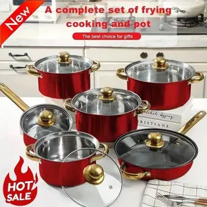 12 Piece Cookware Set Nonstick Pots And Pans Home Kitchen Cooking Non Stick, Classic Design, Glass Cover, Stainless Steel Handle, Includes