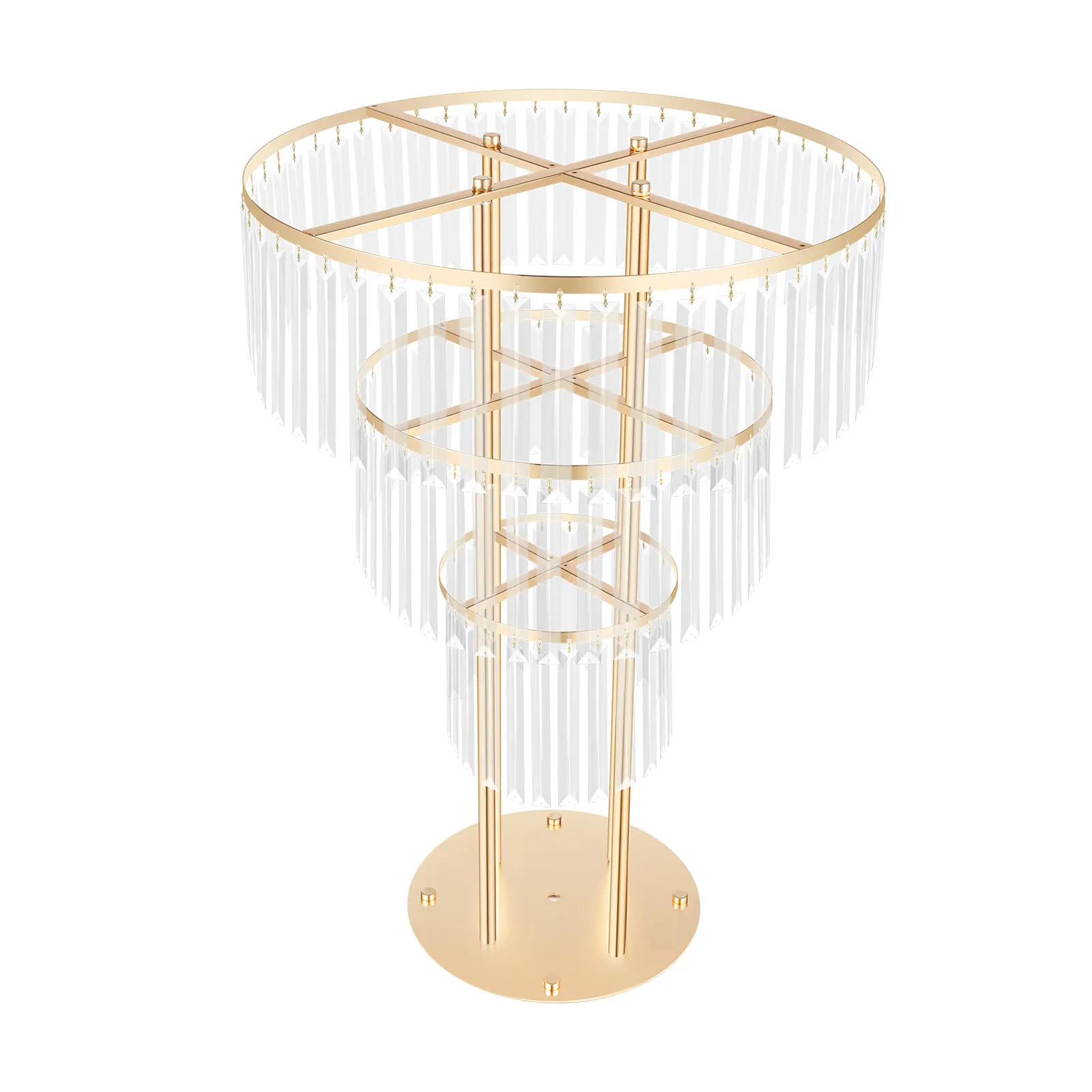 72cm Height 3-Tier Gold Crystal Shimmer Round Art Deco Flower Stand - 28cm Base, 3.5kg (7.7lbs) Modern Elegant Acrylic Metallic Romance Centerpiece for Weddings, Festive Party Supplies, Photo Booths
