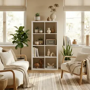 Endearing Limons Wooden Thick Border 8-Cube Storage Organizer, Reversible Open Back Bookcase with Anti-Tipping Device, Multifunctional Cube Shelf for TV Stand, Bedroom, Living Room, Study and Nursery