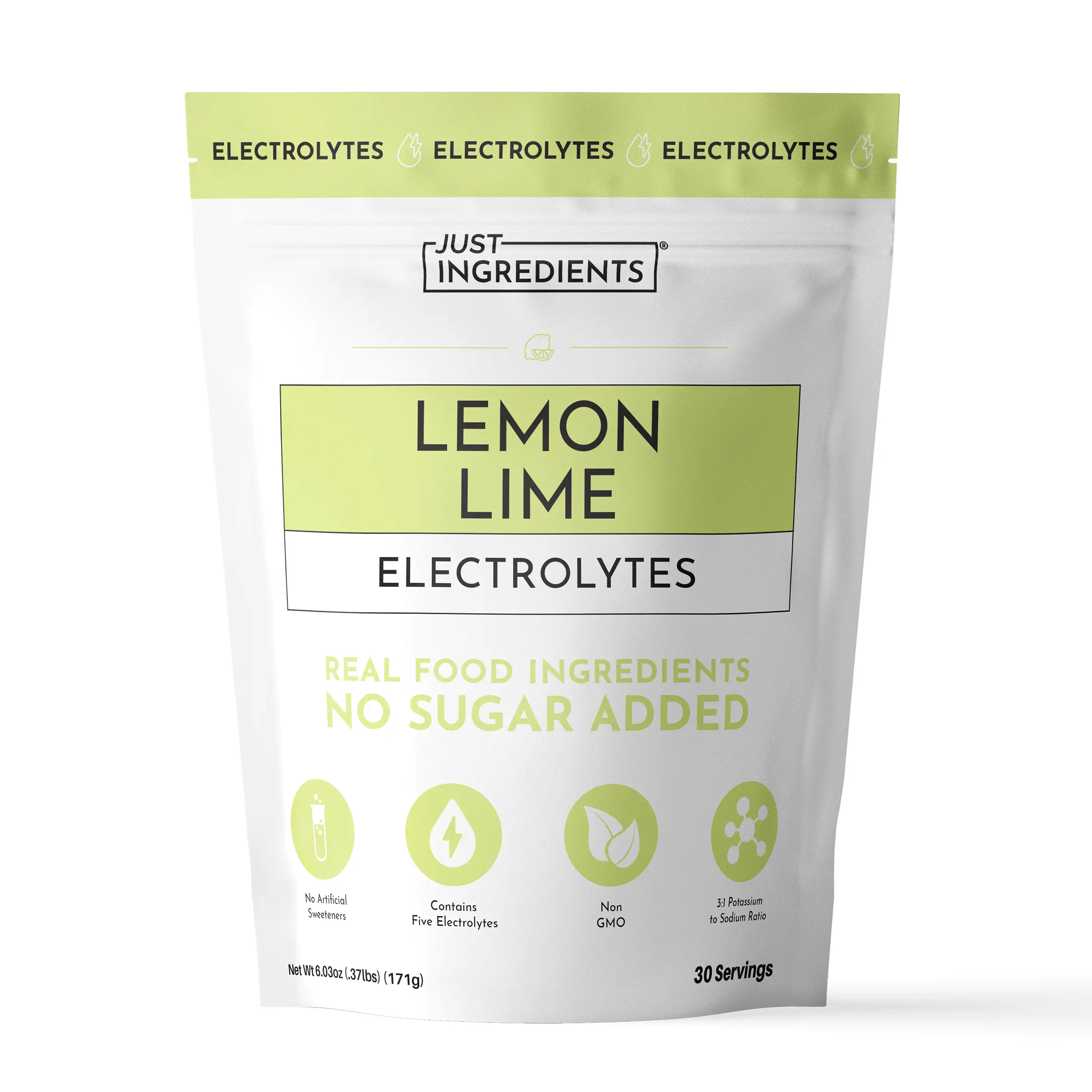 Just Ingredients Lemon Lime Electrolytes 30‑Serving Hydration Drink Mix with Coconut Water, Sea Salt, and Trace Minerals – Supports Energy, Recovery, and Electrolyte Balance*