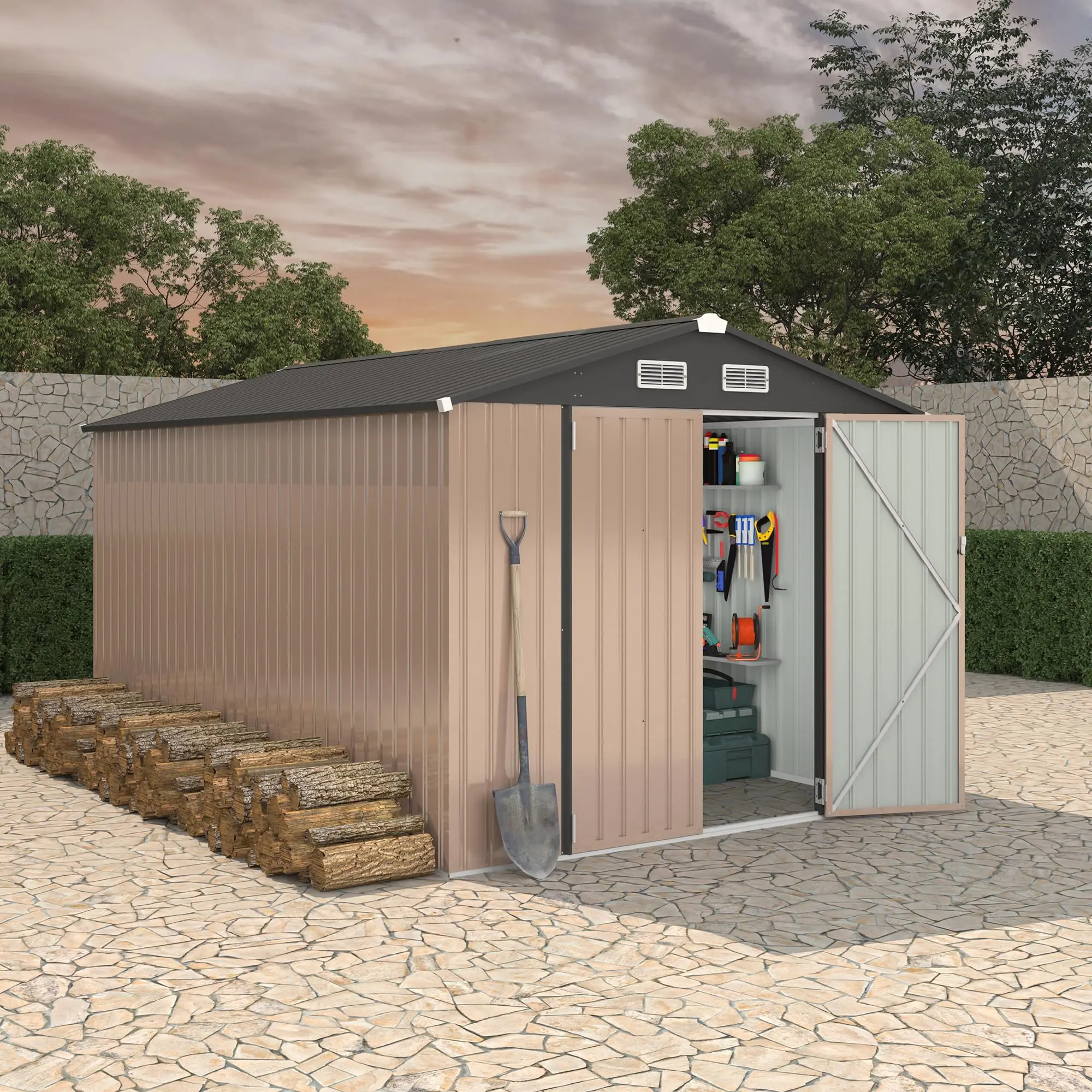 Garvee 8x12 FT Metal Storage Sheds Outdoor, Metal ToolShed With Lockable Door, Metals Yard Sheds Metals Garden Shed Kit, MetalUtility Sheds Buildings With Air Vent for Backyard Garden Patio Lawn