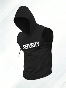 Men's SECURITY Sleeveless Hoodie, Bodybuilding Workout Gym Tank Top with Hood, Security Guard Uniform Graphic Hooded Vest, Casual Streetwear Cutoff Hoodie, Event Staff, Bouncer, Halloween Cosplay, Muscle Fitness Shirt, Athletic Hooded Tank