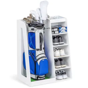 GoSports Premium Wooden Golf Bag Organizer and Storage Rack - White