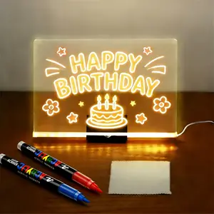 LED Note Board with Acrylic markers, Includes Adapter, 12"x8" Led Drawing Board for Kids, Light Up Dry Erase Boards with 7 Markers, Soft Cloth, Hanging Chain, Holiday Trend Gift