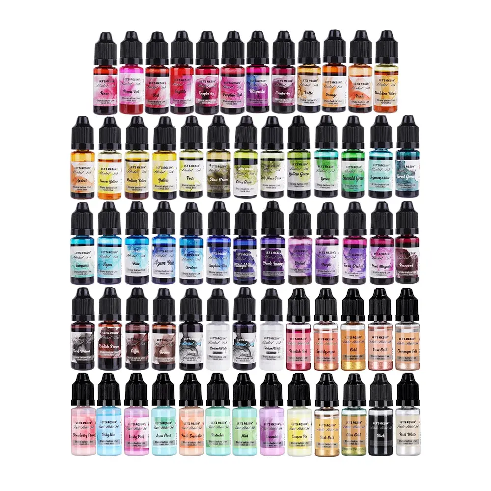 LET'S RESIN 64pcs Concentrated Alcohol Ink Set, 9 Pastel and 9 Metallic Vibrant Colors Alcohol-Based Resin Ink for Epoxy Resin, Alcohol Paint Dye for Resin Art, Tumblers, 3D Bloom (Each 0.35oz)