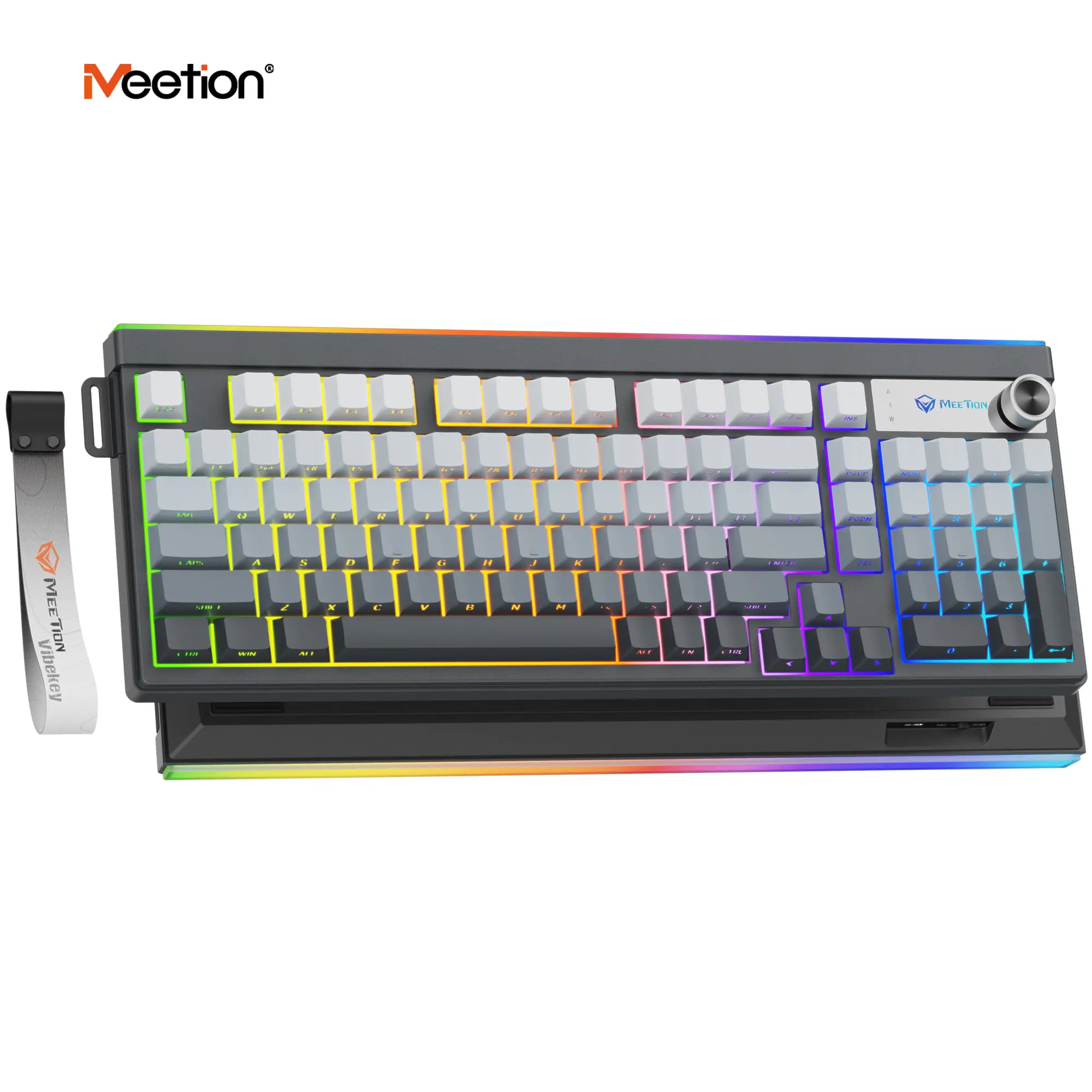 Meetion B98 Wireless Rechargeable Contour Ergonomic Mechanical Keyboard - 98% Tri-Mode Gasket, 4000mAh, Numpad, Knob, Quiet Typing, Side-Printed Keycaps, Macro Keys, RGB Backlighting, DIY Pink Gamer Girl Aesthetic Gift for PC/Mac, Bluetooth Keyboards, Con