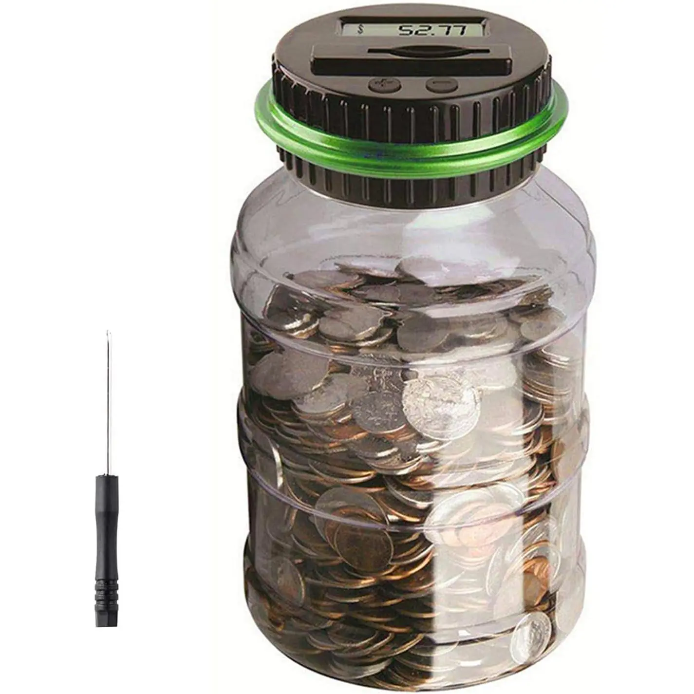 High-Capacity ABS Digital Counting Jar with LCD Display - 4.5*7.9 Inches Home Organizer Storage Box, Runs on 2 AA Batteries, Suitable for All Ages, Ideal for Christmas Gifts (Green)