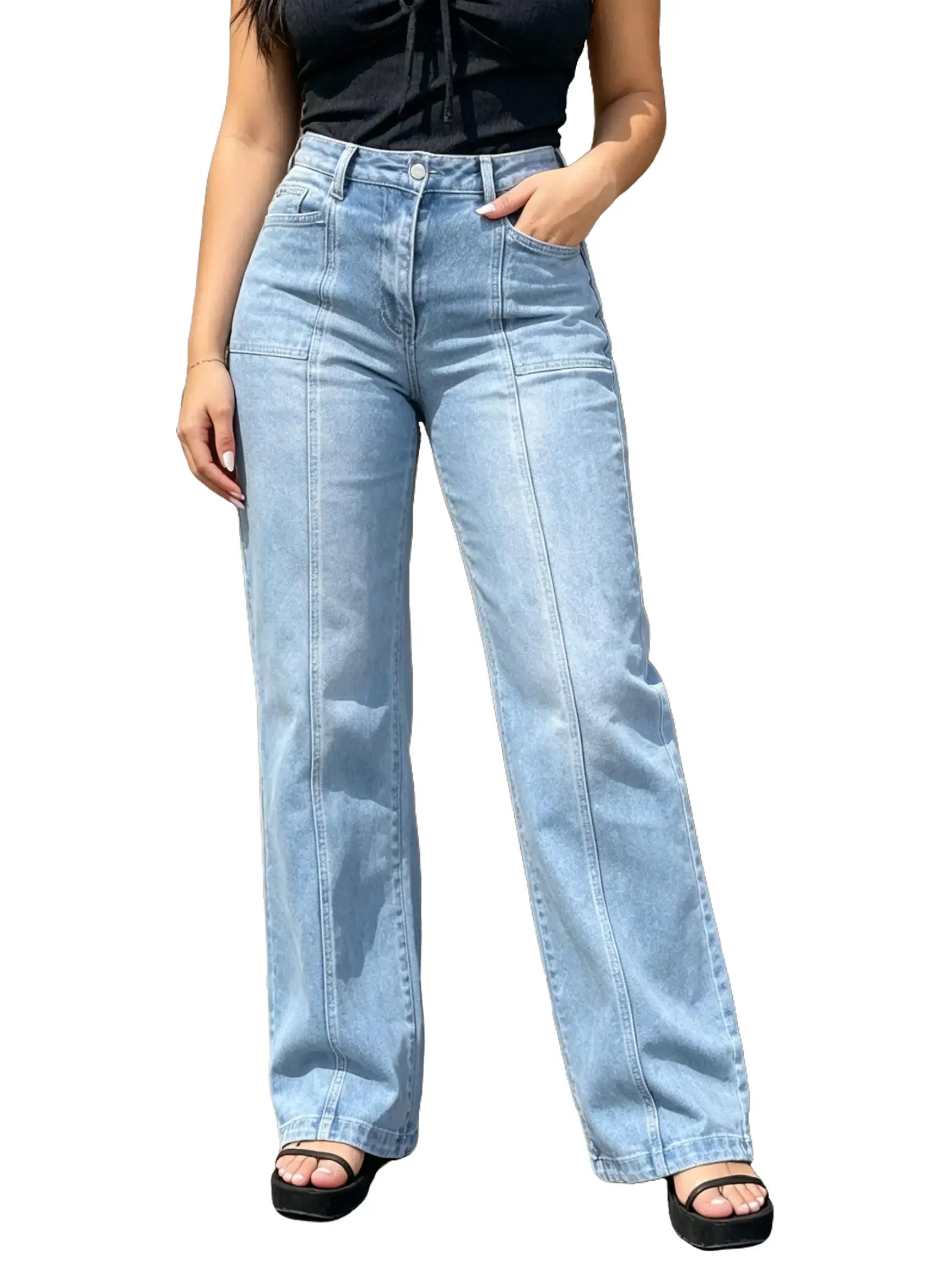 Women's Straight Leg Denim High Waist Baggy Casual Stretchy Loose Jeans Wide Leg High Waisted Boyfriend Jeans Women's High-Waist Baggy Denim Jeans