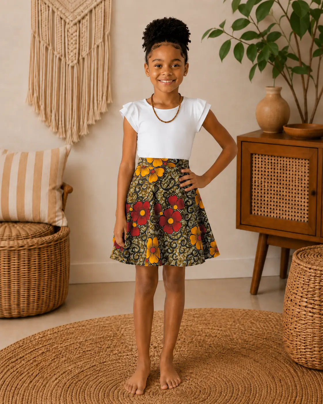 A- Line  Skirt Ankara/Kitenge/African Print- Orange/ Red/Black Floral Print