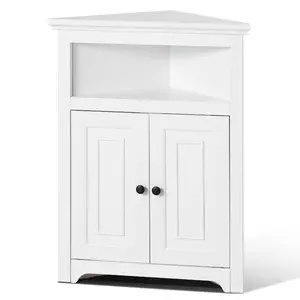 VEVOR 32 Corner Storage Cabinet, 3 Tiers Small Storage Cabinet with 2 Wooden Doors Adjustable Shelves, Freestanding Corner Kitchen Cabinet for Living Room, Kitchen, Laundry Room, Bathroom, White