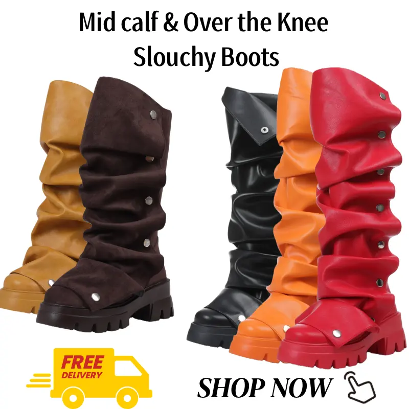 Women's Slouchy Western Mid-Calf Boots, Round Toe Pull-On Style with a Fold-Over Cuff and Platform Block Heel, Western Ranch Boot, Cowgirl Booties, Western Elegance