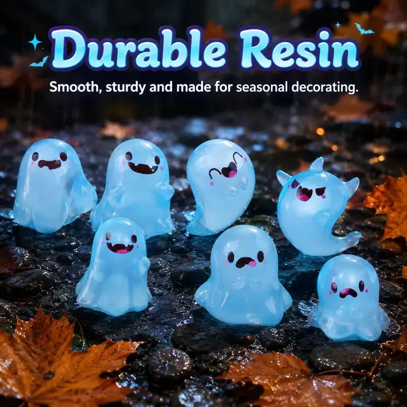 18/24/30-piece set of miniature Halloween ghost figurines, crafted from glow-in-the-dark resin. These cute yet slightly spooky figures make ideal gifts for children, students, and teachers, and are perfect as party supplies or desktop decorations. baskets