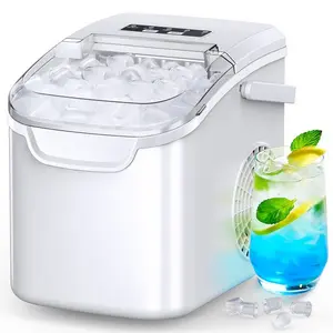 Portable Countertop Ice Maker - Rapid Freezing, 26.5lbs/Day Production, 9 Cubes in 8 Mins, Self-Cleaning, Small Footprint Machine with Handle for Home, Office
