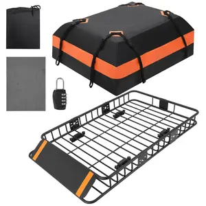 GARVEE Roof Rack Cargo Basket 46" x 36" x 4.5" + Waterproof Cargo Bag 15 Cubic Feet, with Waterproof Cargo Bag, Outdoor Combination Lock, 200 LBS Capacity Universal Rack Carrier for SUV, Truck