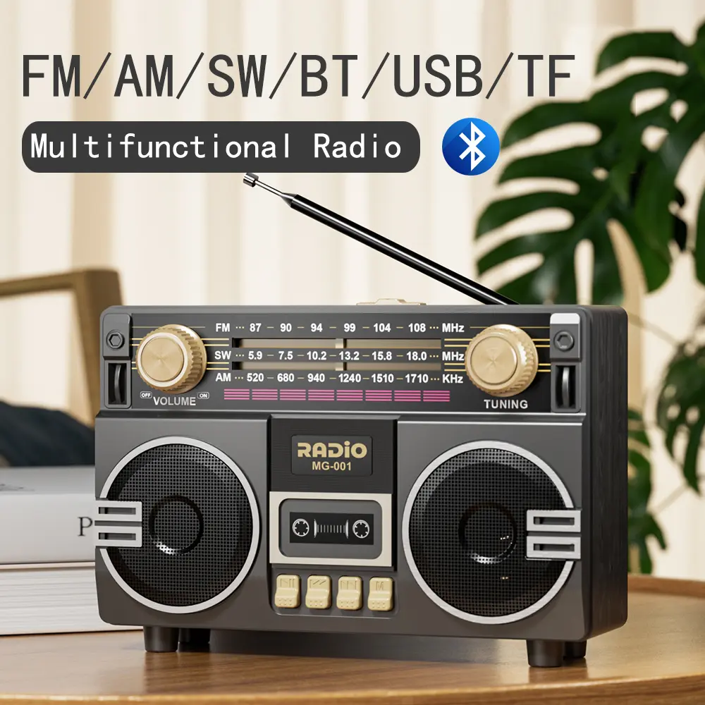 Retro Vintage  Multifunctional Portable Radio AM FM SW, Transistor Shortwave Radio Rechargeable, Bluetooth Speaker  Support Mirco-SD/TF Card AUX USB Player with Double Loudspeaker, Bluetooth Speaker for Home/Outdoor usb playing