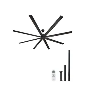 fathersdaygift VEVOR 96 In Ceiling Fan without Light, 6-Speed Remote Control, Aluminum 8-Blade, Reversible DC Motor, Modern Low Profile Flush Mount Exterior Fan for Bedroom, Living Room, Patio, Indoor/Outdoor, Black