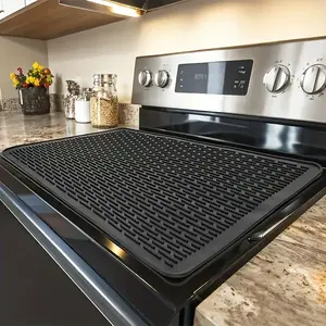 Silicone Electric Stove Top Cover Mat - 28"x20"Ceramic Stove top Cover, Heat Resistant Glass Cooktop Cover, Flat RV Range Stovetop Protector, Extra Large Silicone Dish Drying Mat - BLACK