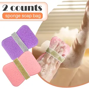 2 Counts Loofah Soap Bag for Shower, Gentle Exfoliating Mesh Soap Pouch, Hanging Design Soap Container for Daily Bath Use