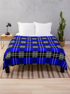 Tartan Plaid Blue and Black Throw Blanket Soft Flannel Blanket with One-Side Design – Warm & Cozy