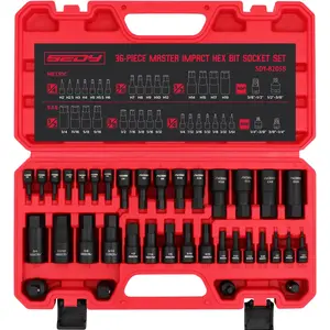 36-Piece Hex Bit Impact Socket Set with 4 Adapters 1/4" 3/8" 1/2" Drive SAE & Metric H5-H19 3/4"-5/64" Heavy Duty Storage Case for Automotive Mechanics - Tool Box, Christmas Gift