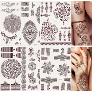 6 Brown Henna Tattoo Sets Mandala Flower Lace Fake Temporary Tattoo Stickers Waterproof Henna Tattoos for Women Wedding Cosplay Party Festival Face Art Tattoo Decoration