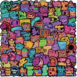100 Cartoon Inspirational English Graffiti Stickers, Waterproof DIY Decorative Stickers for Guitar Notebook Luggage, 100 Sheets