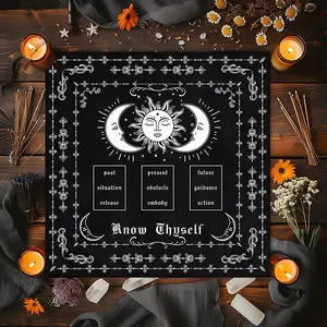 Mystical Sun Moon Tarot Spread Design Square Tarot Tablecloth, Witch-style home decor Altar Cloth Multiple Sizes Polyester Fabric, Easy to Clean and Maintain Decorative Spiritual Divination Cloth for Spreads & Rituals Gift for family and friends