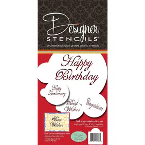Designer Stencils Script Celebration Cake Stencils Set, Beige/Semi-Transparent