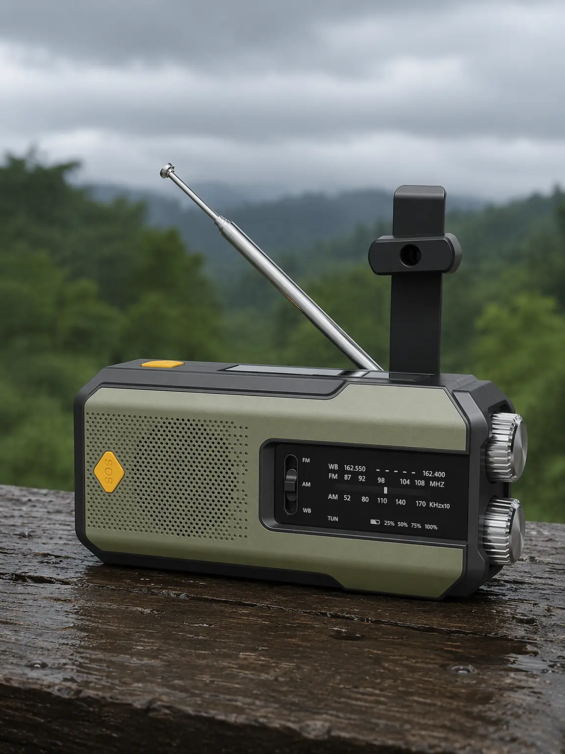 Portable Solar Crank NOAA Weather Alert Radio - 2000mAh Power Bank, LED Flashlight, USB-Chargeable Solar Powered Device with Emergency Radio Speakers for Camping, Hurricane Preparedness, Solar Powered Radio