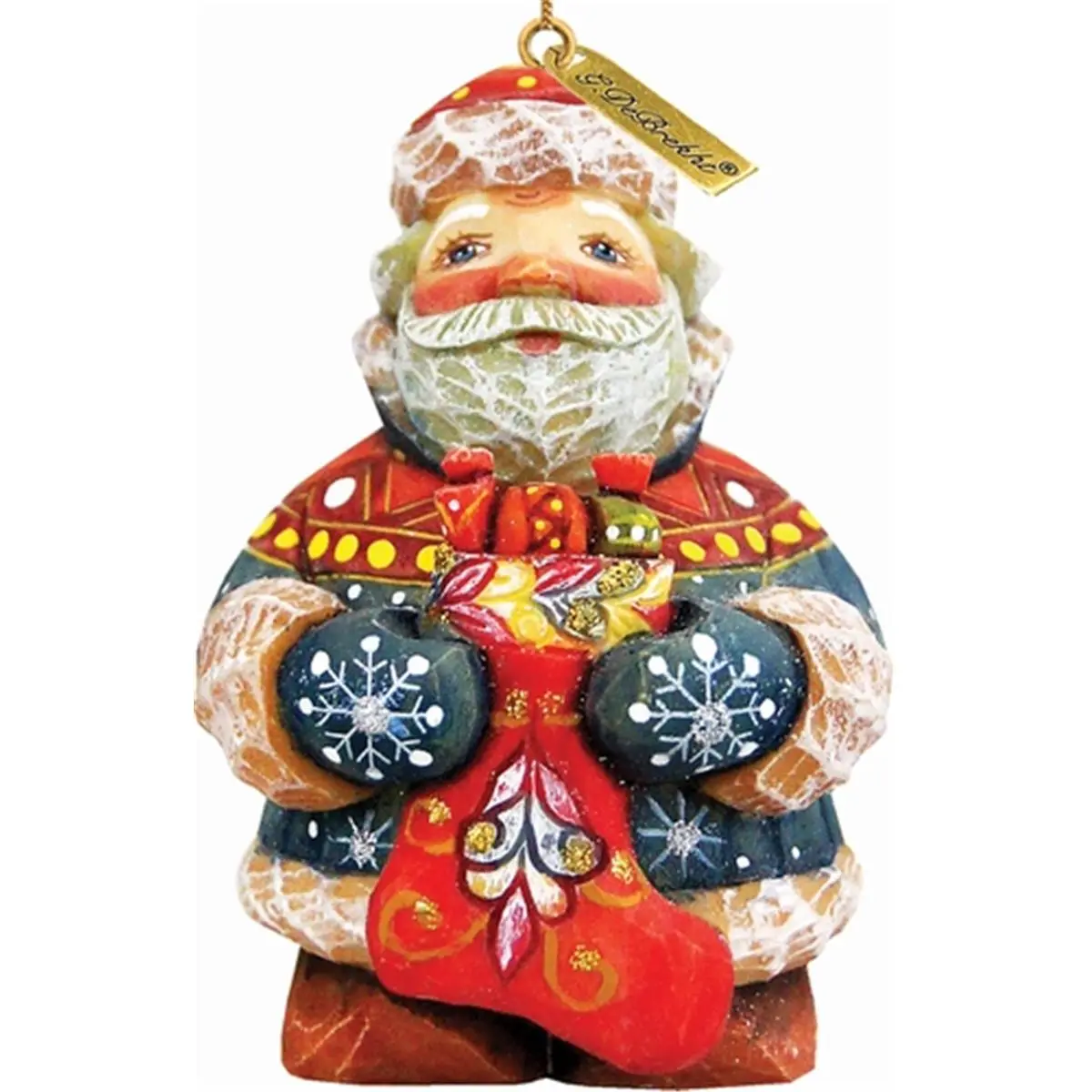 G.Debrekht 212 MAIN Handcrafted Carved Santa Figurine Decoration - 3 in. Wooden Holiday Stocking Surprise, Christmas Tree Conversation Piece for Festive Home Decor