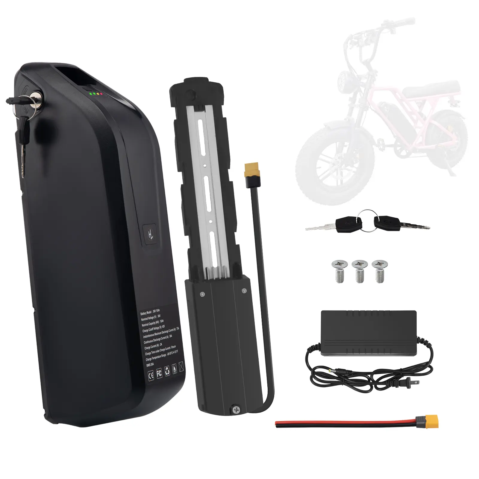 36V 15.6Ah Rechargeable Lithium eBike Pack - High-Capacity 4pin Base, 30A BMS, Safe Lock, USB Port, XT60 Plug for 0-1500W Motors (Automotive & Motorcycle Car Battery Repair Tool Compatible)