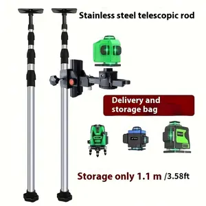 A 15.4-foot Telescopic Rod for Laser Level with Fine-tuning Pan-tilt & Adjustable Extension Compatible with Any Leveling Instrument Hardware Industrial Tool Metal
