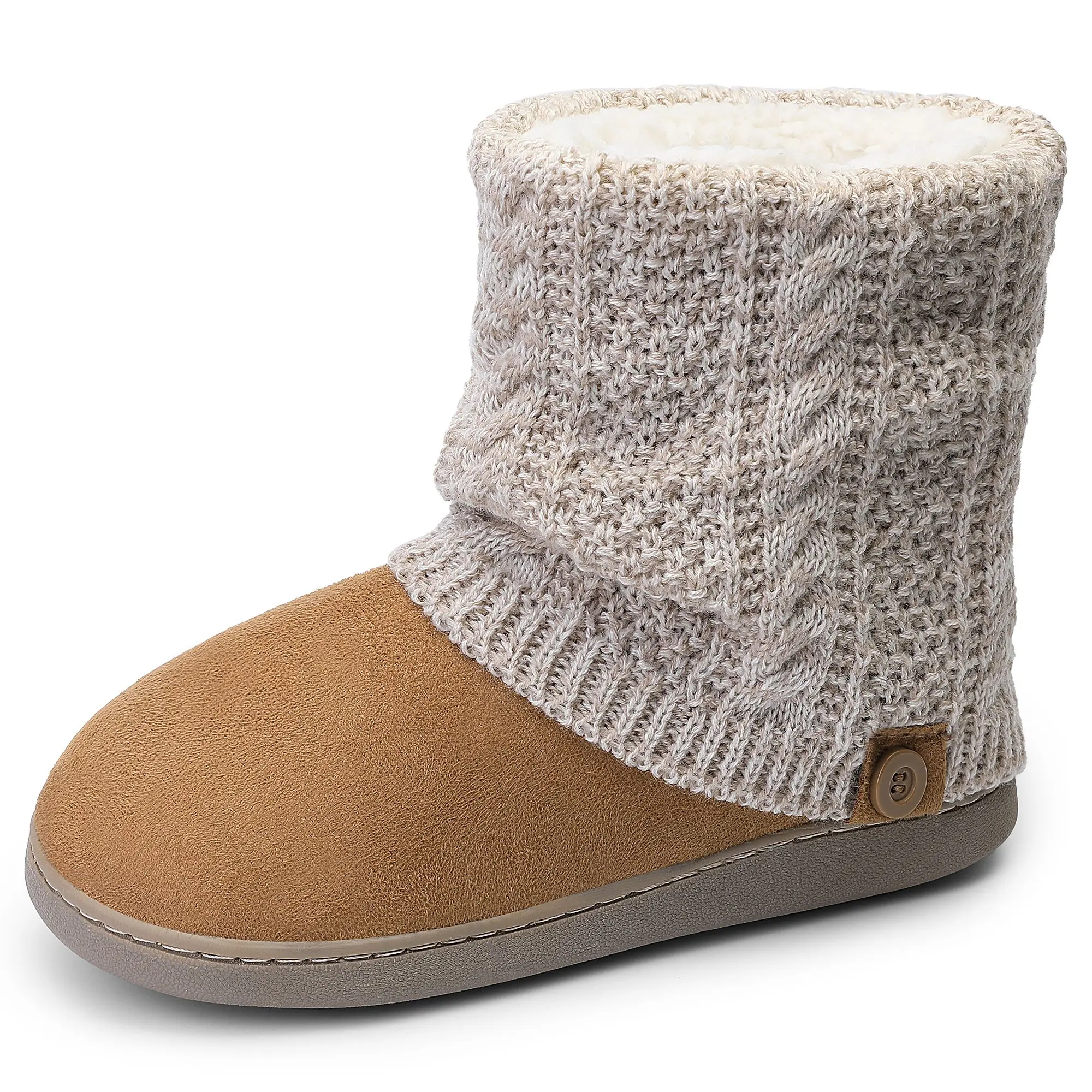 Women's Winter Snow Ankle Booties with Fur Lining and Knit Cuff for Outdoor Use Comfortable Waterproof Wide Calf Black Suede Boots Stylish Walking Shoes
