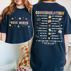 Your Words Matter 2-Sided T-Shirt, Communication Matters Front Back Graphic Tee, Speech Therapy Autism Awareness Teacher Support Shirt Gift, Sped Teacher Shirt, Teacher Appreciation Gifts