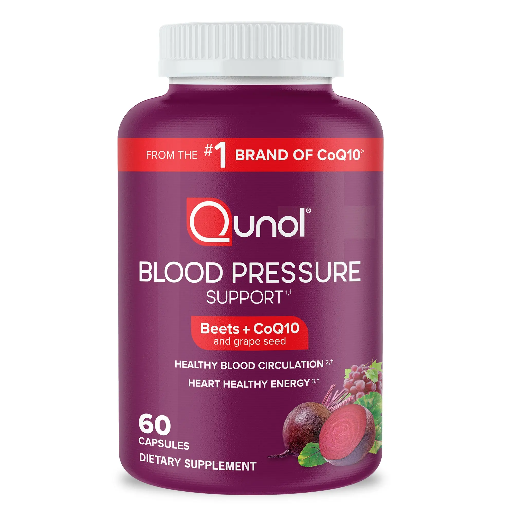 Qunol Blood Pressure Support, 3 in 1 Beets + CoQ10 + Grape Seed Extract, Beet Root Capsules Supports Healthy Blood Circulation