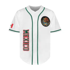 White Original "Mexico" Print Baseball Jersey Unisex Loose Breathable Sports Shirt