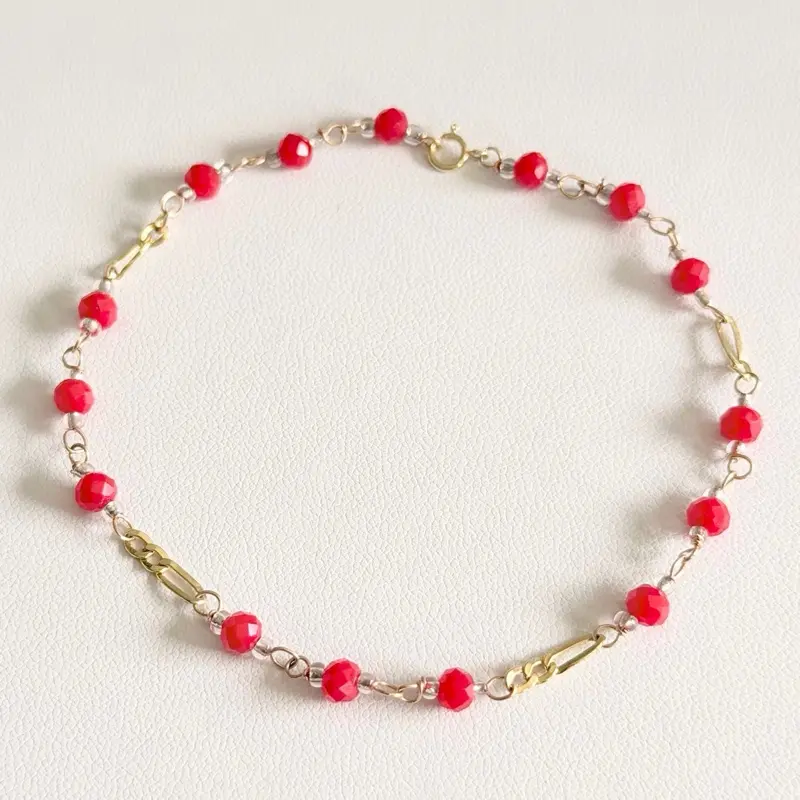 10k Handmade Bracelet -  Red