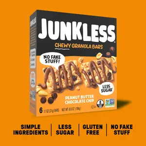 JUNKLESS Chewy Granola Bars Peanut Butter Chocolate Chip Simple Ingredients Less Sugar Gluten Free No Fake Stuff