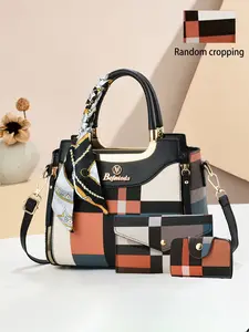Women's Plaid Colorblock Handbag, Large Capacity Commuter Bag, Durable Fashion Design, Adjustable Strap, Multiple Colors Available