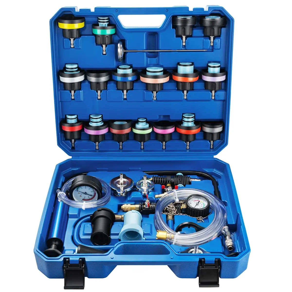 28-Piece Cooling System Pressure Tester & Coolant Vacuum Refill Kit, Automotive Radiator Leak Detector Tool Set with Adapters, Vacuum Purge & Refill Tool Kit for All Cars Trucks SUVs, Universal Water Tank Pressure Tester Kit with Gauge and Hoses