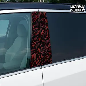 [2D Flat Sticker] 2pcs Chaotic Horror Word Scramble Car Decal Sticker for B-Pillar & Exterior, Universal Car Sticker, Vehicle Exterior Decoration - "DIE KILLER HELL" Theme, Durable Vinyl, Waterproof Auto Accessory