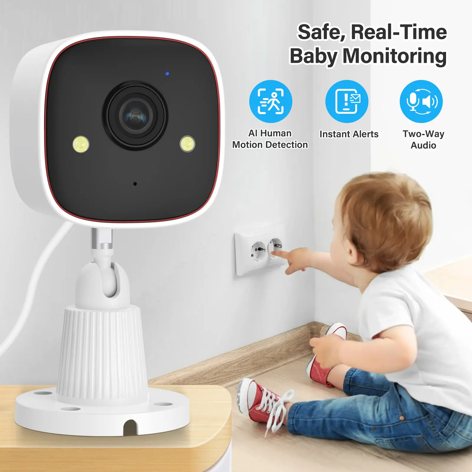 3MP HD WiFi Baby Monitor Camera, Indoor Home Security & Pet Camera with AI Human Detection, Full Color Night Vision, 2-Way Audio, Motion Alerts, 24/7 Recording, Included 32GB SD Card, No Monthly Subscription Required
