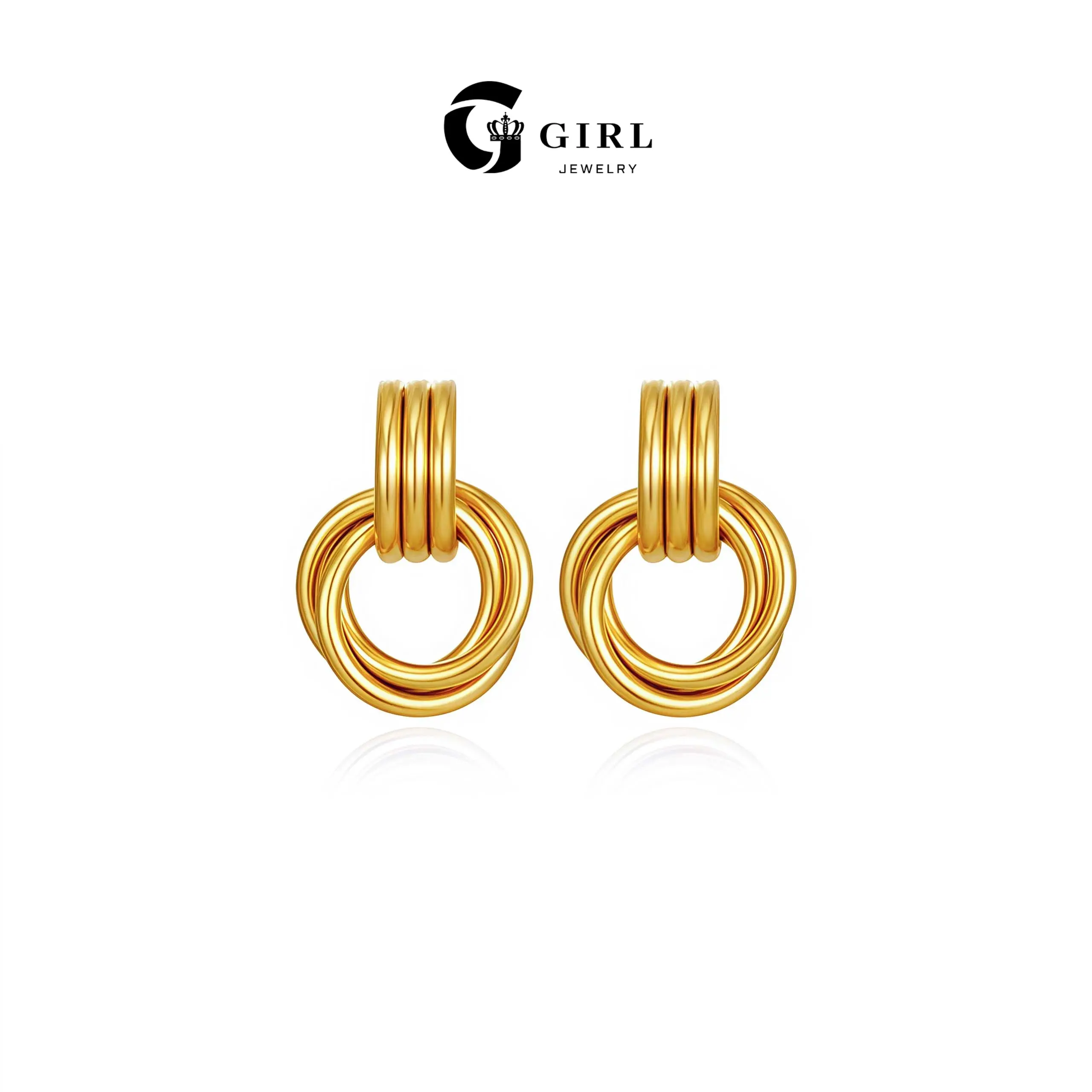 GGIRL 14K Gold Plated Chunky Dangle Earrings for Women, Hypoallergenic Lightweight Geometric Twisted Circle Drop Earrings, Trendy Statement Jewelry for Daily/Party/Work, Gift for Her