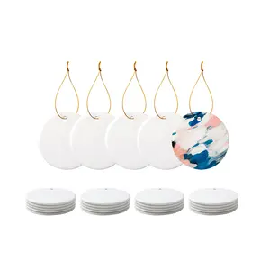 PYD Life 25 PCS Sublimation Ceramic Ornaments Bulk White Blank with Gold String for Crafting DIY Personalized Christmas Home Decor Bulk（3 Shape）